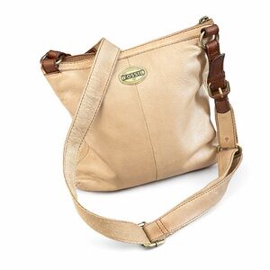 Fossil Genuine Leather Crossbody Bag Beige / Tan – Adjustable Strap